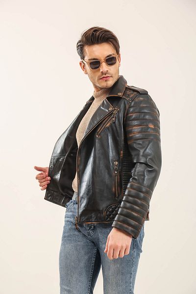 YAMAN Piele Vintage Biker Biker Derimont