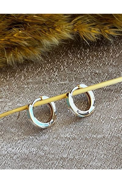 Markiz Takı Water Green - White Enamel Small Hoop Earrings 1 cm