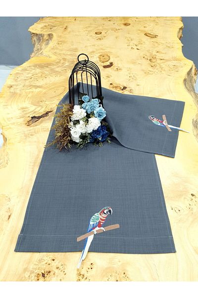 Tanem Home Lenjerie Brodata Papagal Importata 40x140cm Antra