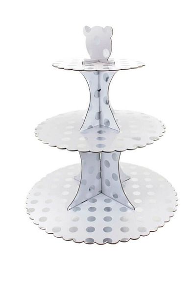 Kazanabil 3 Tier Metallic Silver Polka Dot Cupcake Stand
