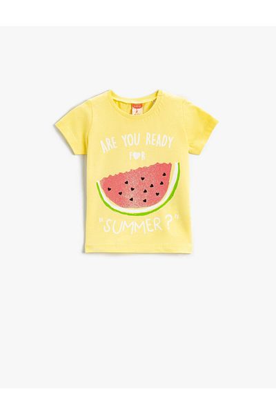 Koton Cotton Short Sleeve Watermelon Printed Girl's T-shirt