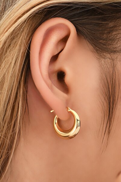 Coşar Silver Altın Kaplamalı Bombeli Gümüş Halka Küpe