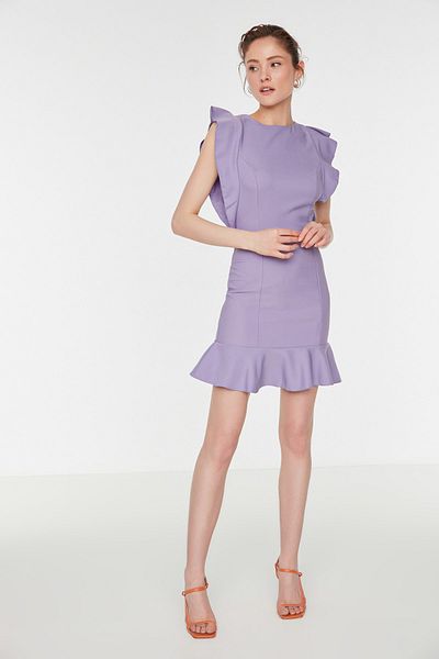 Trendyol Collection Λιλά Μίνι υφαντό βολάν Λεπτομερές υφαντό φόρεμα TWOSS19XB0075