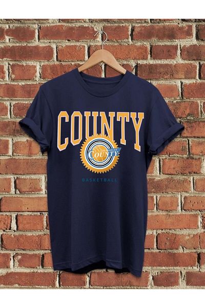 AFROGİYİM Μπλουζάκι Unisex Navy Blue Oversize Country εμπριμέ μπλουζάκι