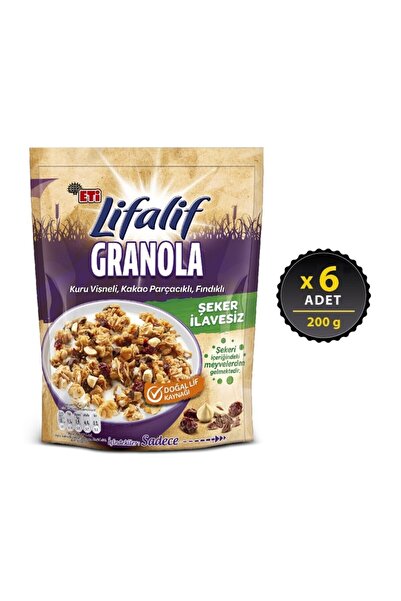 Eti Lifalif Granola Kuru Vişneli, Kakao Parçacıklı, Fındıklı 200 g x 6 Adet