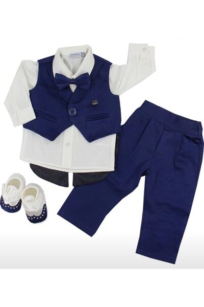 Pugi Baby Baby Boy Tuxedo Vest Mevlüt Set Navy Blue