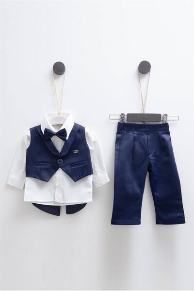 Pugi Baby Baby Boy Tuxedo Vest Mevlüt Set Navy Blue