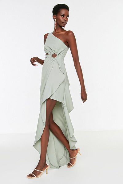 Trendyol Collection Λεπτομερές βραδινό φόρεμα με μέση μέντας TPRSS21AE0134