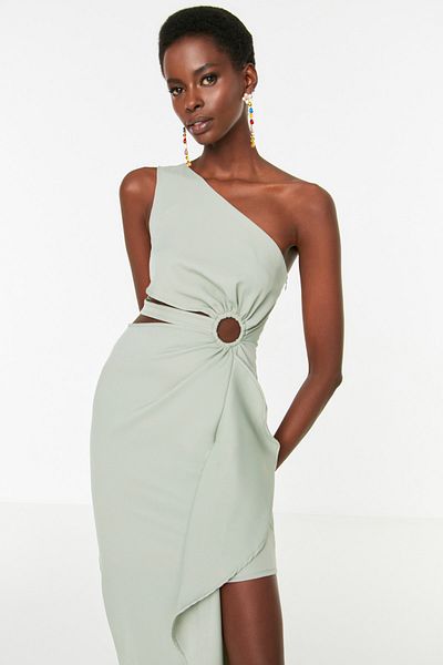 Trendyol Collection Λεπτομερές βραδινό φόρεμα με μέση μέντας TPRSS21AE0134