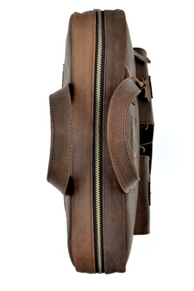 Veskemann راندي العتيقة براون حقيبة جلدية وحقيبة كمبيوتر محمول للجنسين