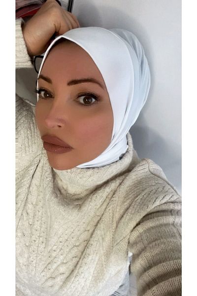 Nilbutik Women's Hijab White Snap Neck Collar Hijab Bonnet Model Scarf Shawl