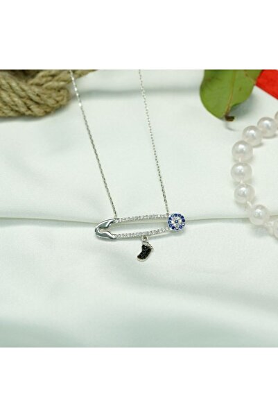 HAS GÜMÜŞ Çengelli Iğne Nazar Boncuklu Gümüş Kolye