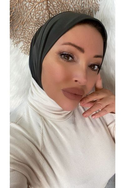 Nilbutik Women's Hijab Anthracite Snap-Fast Neck Collar Hijab Bonnet Model Scarf Shawl