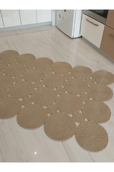 TurQhouse Maise Dikdörtgen Doğal Hasır Halı Jüt Örme Çift Taraflı Bej Kilim