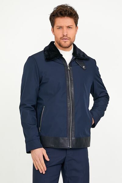 Leather Club Lacivert Kuzu Kürk Içlikli Scuba Mont