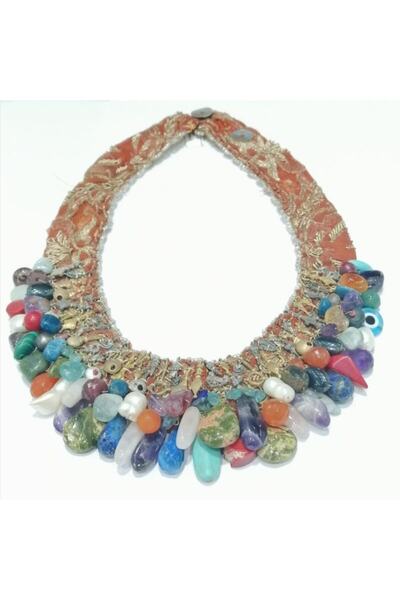 HAS GÜMÜŞ Doğal Taşlı Tasarım Gümüş Kolye