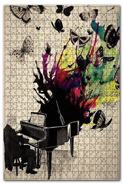 Cakapuzzle Piyanodan Müzik Eşliğinde Kelebek Esintisi Görseli 1000 Parça Puzzle Yapboz Mdf (ahşap)