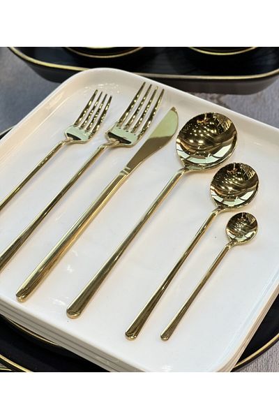Onedekor 36 Piece Noble Fork Spoon Knife Çkb Set Stainless Steel Gold