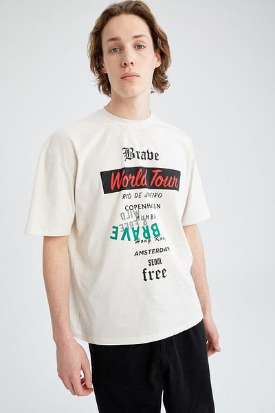 DeFacto Cool Oversize Fit Crew Neck Printed 100% Cotton T-Shirt