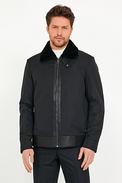 Leather Club Siyah Kuzu Kürk Içlikli Scuba Mont