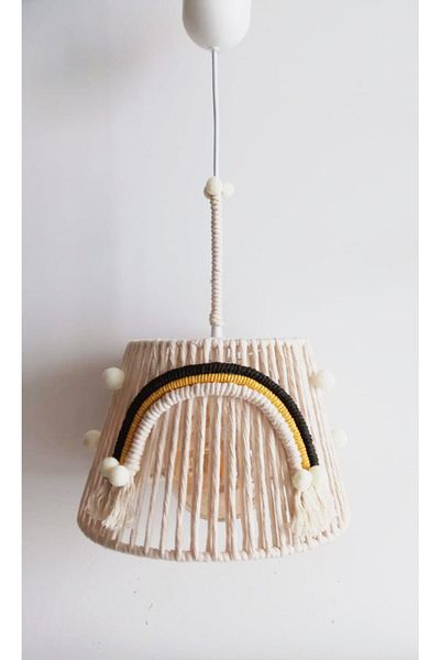 C&A&B KUZEY AVİZE Ecru Macrame Rope Wrapped Rainbow Appliqued Baby and Kids Room Chandelier