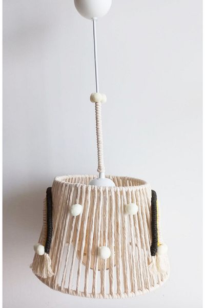C&A&B KUZEY AVİZE Ecru Macrame Rope Wrapped Rainbow Appliqued Baby and Kids Room Chandelier