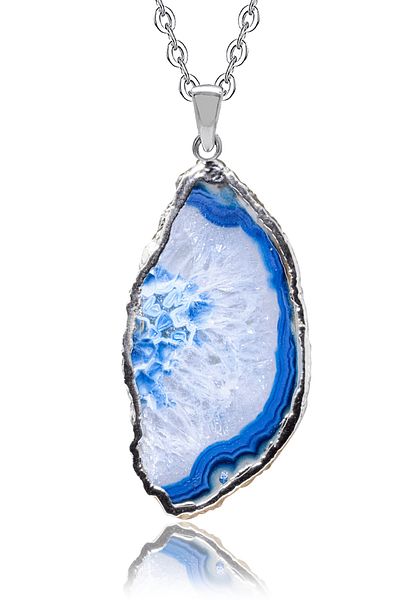 Tesbih Atölyesi Certified High Quality Natural Blue Agate Stone Plate Necklace