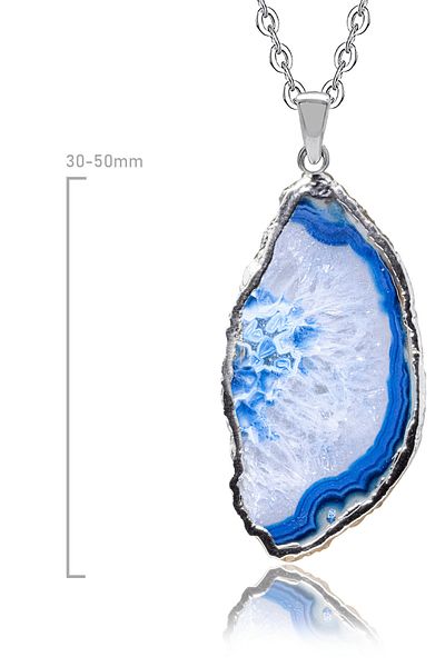 Tesbih Atölyesi Certified High Quality Natural Blue Agate Stone Plate Necklace