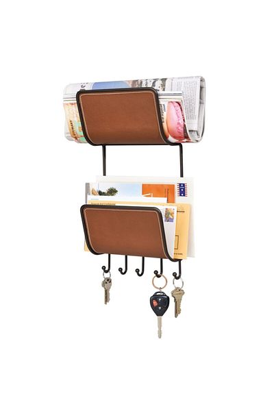 Bosphorus Letter Holder, keychain, hanger 2 Layer Vegan Leather Covered 19x37x8cm