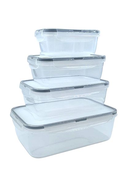 Buffer ® 2 Pieces of 4 Plastic Food Storage Containers with Inner Seal and Lockable Lids LC315