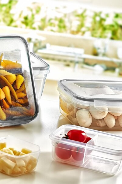 Buffer ® 2 Pieces 2 Compartments 1 Liter Food Storage Container with Leak-Proof Gasket and Lockable Lid -lc505