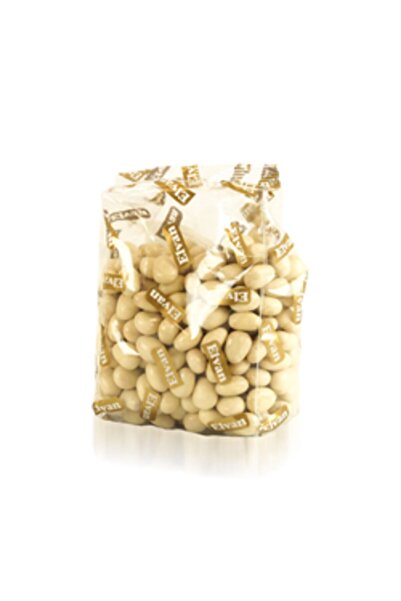 Elvan BonBon Chipsy Beyaz Kakao Kaplı Badem Şekilli Bisküvi Draje 500 Gr. (1 Poşet)