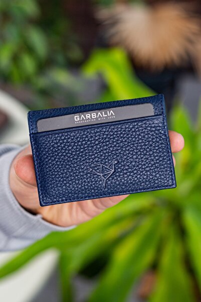 Garbalia Vera جلد طبيعي - حامل بطاقات باللون الأزرق الداكن