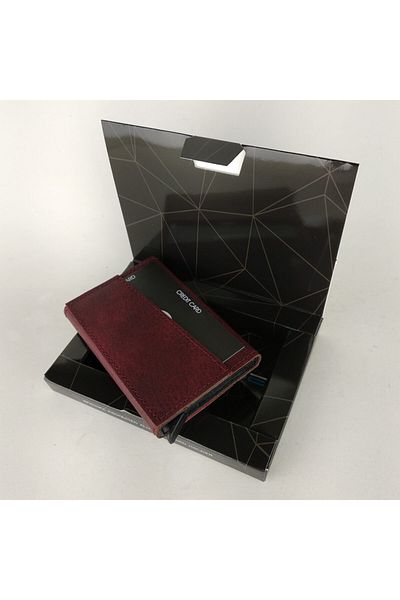 Aquablue Automatic Mechanism Aluminum Card Holder Rfid Protected Leather Card Holder Wallet