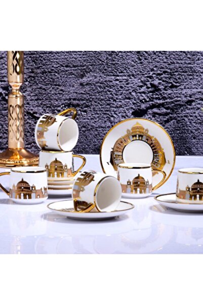 Kosova نمط اسطنبول - طقم فناجين قهوة بتفاصيل ذهبية، 90 سم مكعب، 6 أشخاص