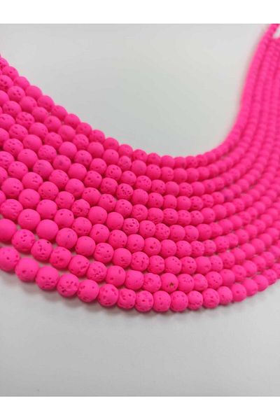Yüksel Boncuk Σειρά πέτρας λάβας 6 mm Neon Pink
