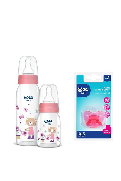 Wee Baby Patterned Glass Baby Bottle + Pacifier Set