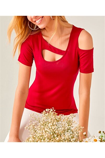 AQE FASHION Γυναικεία μπορντό μπλούζα ασύμμετρης κοπής