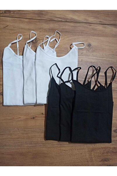 TrendParis Γυναικείο 3 Λευκό 3 Μαύρο Σχοινί Λουράκι Lycra Χτενισμένο Βαμβακερό Εσωρούχο Συσκευασία 6