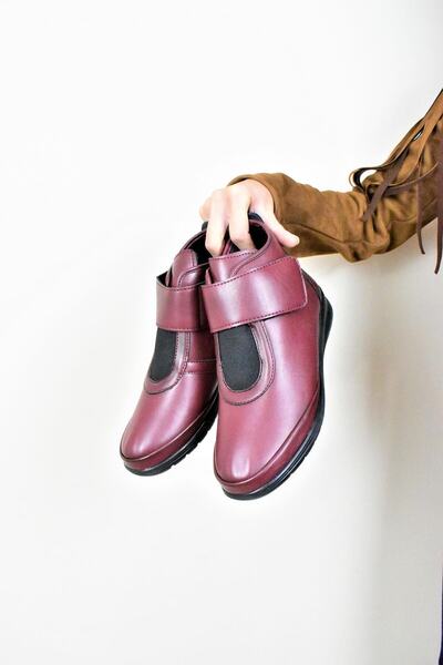 MORENİCA Orthopedic Velcro Claret Red Mother Women's Boots