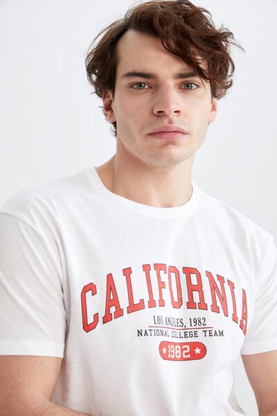 DeFacto 100% памучна тениска с щампа с кръгло деколте