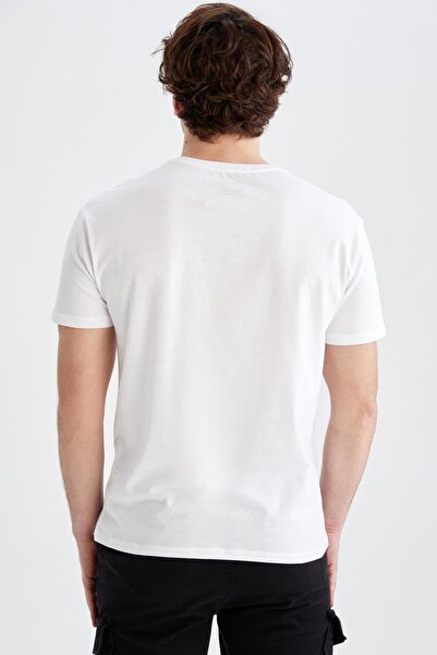 DeFacto 100% памучна тениска с щампа с кръгло деколте