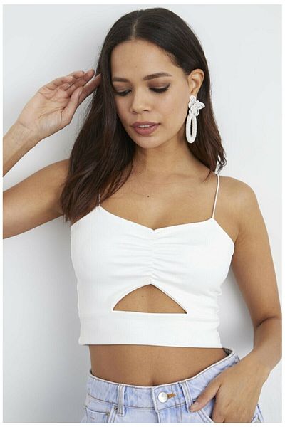 alenoda Women's White Gathered Front