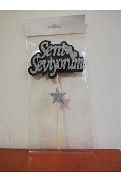 Cadde Süs زينة مسواك إيفا فضية اللون مكتوب عليها "أحبك" مقاس 25 سم