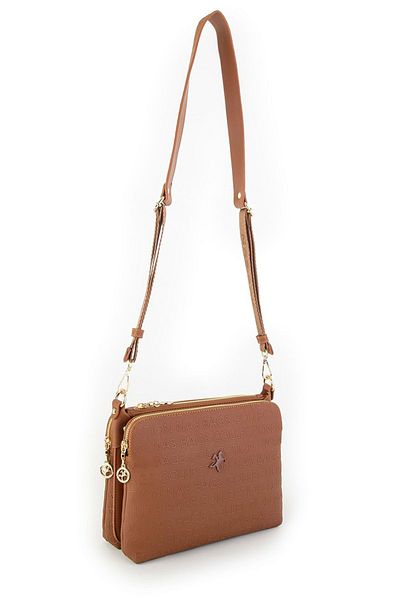 By Hakan Nas Bag-946 Релефна чанта с кръст, дамска чанта с три очи, кафява