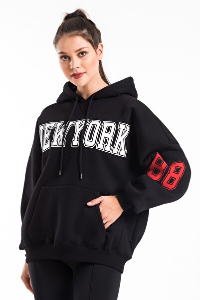 CAYA Γυναικείο φούτερ με μαύρη στάμπα με λεπτομέρειες Oversize Cy84191