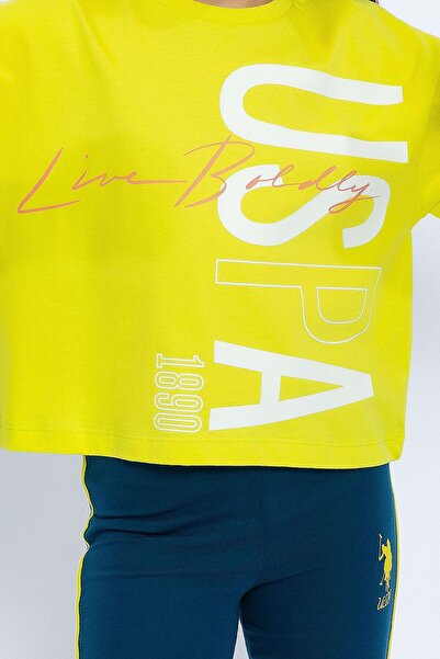 U.S. Polo Assn. Love Boldly Limon Sarısı Kız Çocuk Tayt Takım
