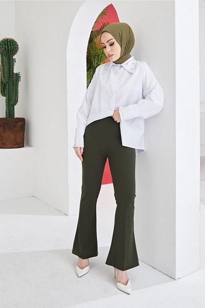 benguen Παντελόνι ποδιού Khaki Fabric 206 Model Flare