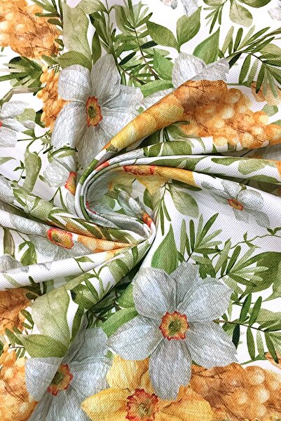 SUZANİ Sarı Çiçek Desenli Dijital Baskılı Kumaş Kms-1370