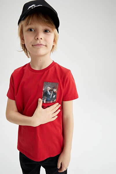 DeFacto Boy's Ataturk Printed Red Short Sleeve T-Shirt